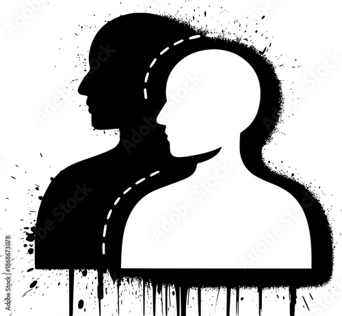 Silhouette Soul: A poignant visual exploration of the duality of self, with a striking silhouette of a human head juxtaposed against its shadowed counterpart.