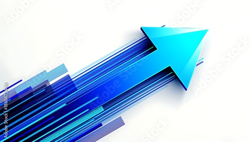 Vibrant blue arrow pointing upwards with dynamic motion lines
