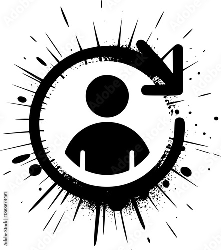 The Cycle of User Activity: A stark black and white icon depicts a silhouette of a person enclosed within a circular arrow, suggesting the ongoing cycle of user interaction, data flow.