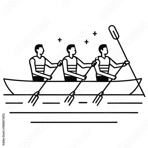 Rowers rowing boat isolated on white background Vector