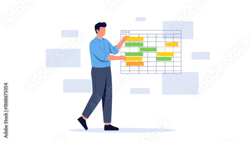 Man Planning Project Schedule Gantt Chart Business Management Concept