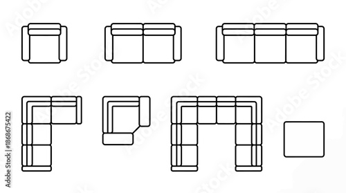 Vector Sectional Sofa Layouts – Modular Top-Down Configurations for Interior Design, Furniture Planning, and Living Room Arrangement Themes