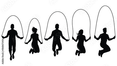 A group of people jumping rope in a fun and energetic exercise routine