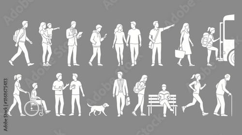 Vector Everyday Activity Icon Set – Stylized Silhouettes of Diverse Human Interactions for Social, Lifestyle, and Communication Design Themes