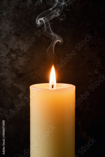 Minimalist candle flame glowing softly against dark textured background