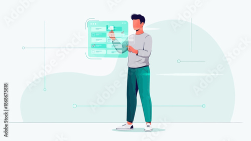 Man Interacting with Futuristic Digital Interface, Technology Concept