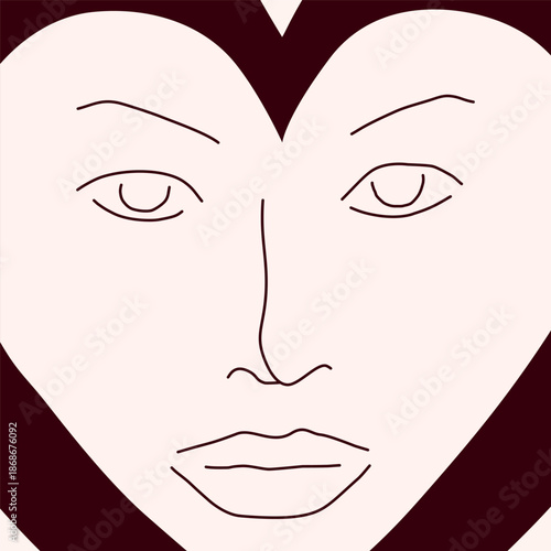 Tablou pe pânză Vector Valentine's illustration of a minimalist face in a heart