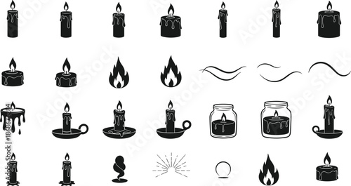 Black silhouette candle icons with flames