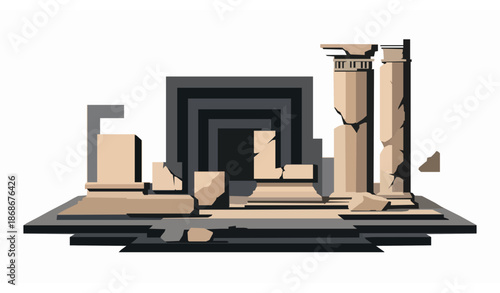 Abstract Ancient Ruins Geometric Vector Illustration Historical