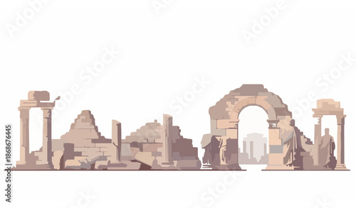 Ancient Ruins Flat Historical Architecture Vector Illustration