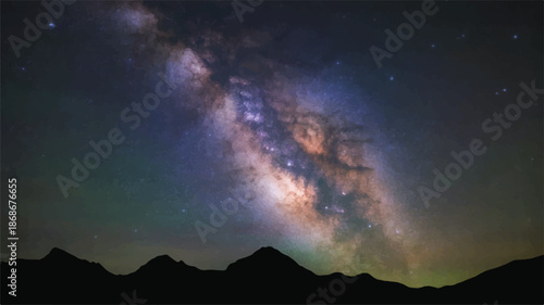 night sky with milky way galaxy above mountain range landscape