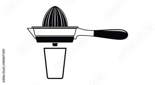 A striking black and white illustration of a citrus juicer its form depicted as a silhouette