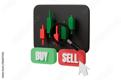 3d candlestick chart buy sell icon. online trading concept. minimal cartoon stock market analysis for fintech app. isolated on white transparent background. 3d render.