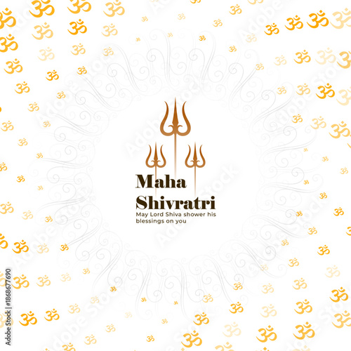 Maha Shivratri White Background with Trishul and Om Pattern Design