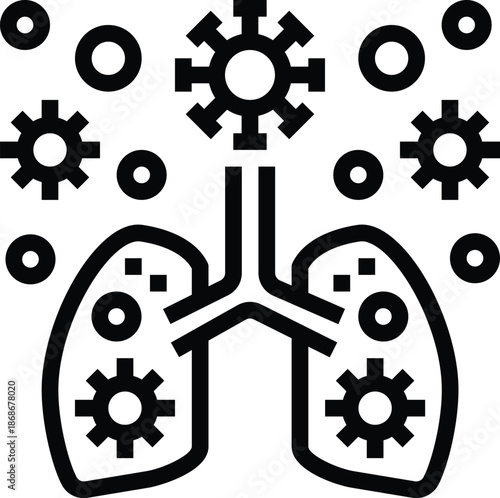 Medical lungs with virus particles and cogs illustration