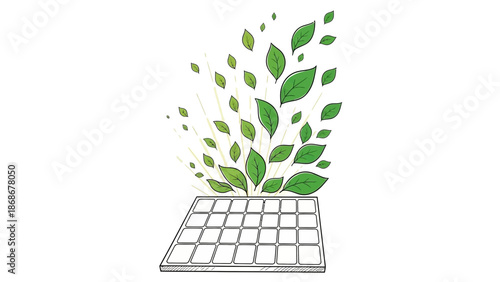 Sprouting green leaves from a grid representing growth and innovation