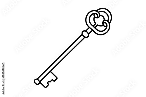 Hand Drawn Antique Key Vector – Vintage Skeleton Key Line Art for Locksmith Logo Design