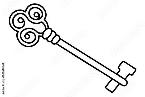 Hand Drawn Antique Key Vector – Vintage Skeleton Key Line Art for Locksmith Logo Design