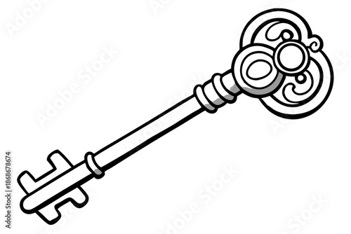 Hand Drawn Antique Key Vector – Vintage Skeleton Key Line Art for Locksmith Logo Design