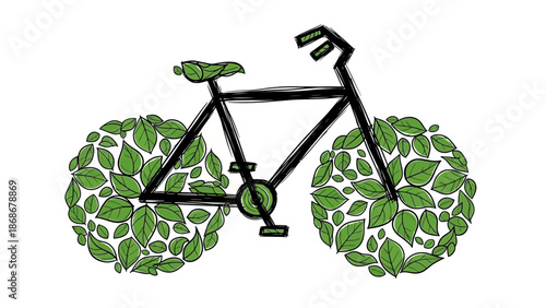 Eco-friendly bicycle with leafy green wheels for sustainable transportation