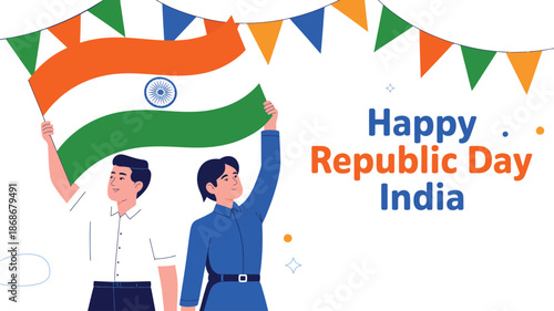  happy republic day india celebration illustration with people holding indian flag patriotic national holiday january 26 design