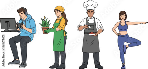 Illustration of People in Various Occupations.
