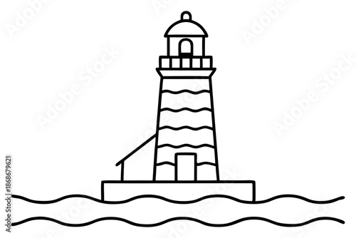 Lighthouse Seaside Line Drawing Icon – Coastal Outline Symbol