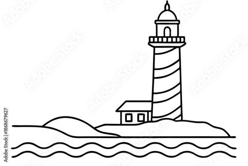 Lighthouse Seaside Line Drawing Icon – Coastal Outline Symbol