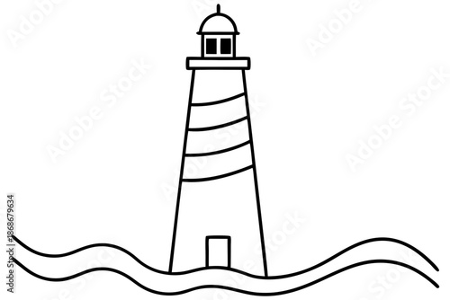 Lighthouse Seaside Line Drawing Icon – Coastal Outline Symbol