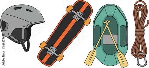 Helmet Skateboard Paddle Kayak Rope Equipment.