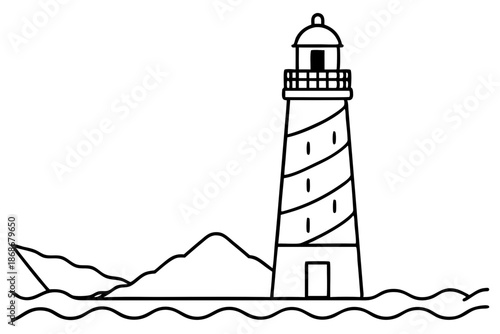 Lighthouse Seaside Line Drawing Icon – Coastal Outline Symbol