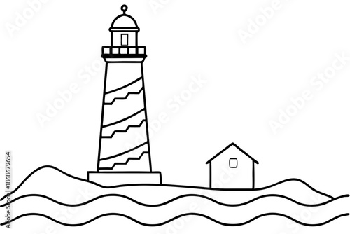 Lighthouse Seaside Line Drawing Icon – Coastal Outline Symbol