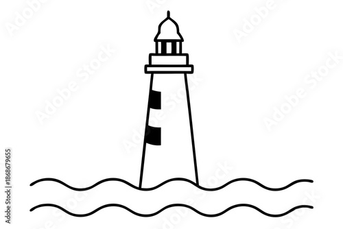 Lighthouse Seaside Line Drawing Icon – Coastal Outline Symbol