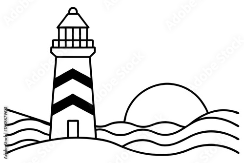 Lighthouse Seaside Line Drawing Icon – Coastal Outline Symbol