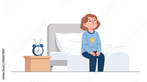 Flat vector depiction of a hopeful child looking upward, ideal for motivational materials, emotional growth visuals, and educational content