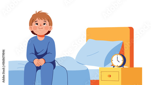 Flat vector depiction of a hopeful child looking upward, ideal for motivational materials, emotional growth visuals, and educational content