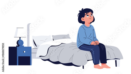 Flat vector depiction of a hopeful child looking upward, ideal for motivational materials, emotional growth visuals, and educational content