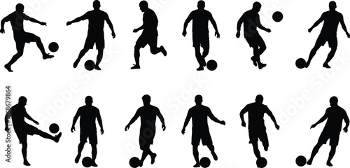 Silhouette of soccer players in various actions