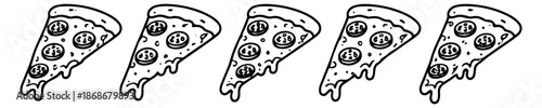 Hand drawn line art pizza slices set featuring pepperoni and dripping cheese for fast food menus