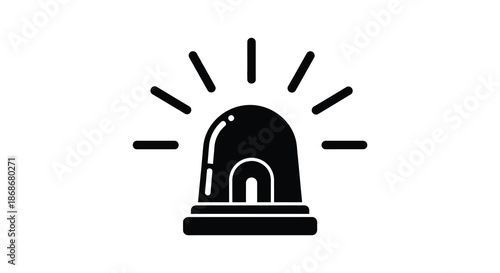 A stark black and white image depicting a police siren with radiating lines a striking silhouette