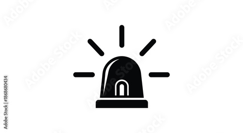 A stark black icon depicting a police car emergency light radiating beams shown as a silhouette