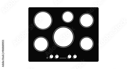 A minimalist depiction of a modern black stovetop with circular burners a clean silhouette