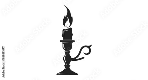 a striking depiction of a vintage candlestick with an illuminated flame presented as a silhouette