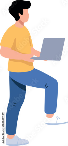 Man with Laptop Climbing Up