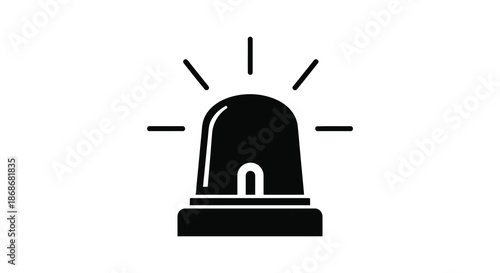 A striking black graphic of an emergency vehicle beacon with radiating lines a powerful silhouette