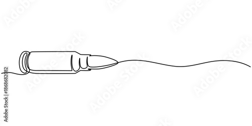 Continuous Line Drawing of Bullet Cartridge, Minimalist One Line Ammunition Vector Illustration