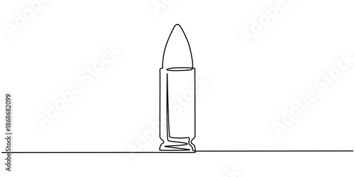 Continuous Line Drawing of Bullet Cartridge, Minimalist One Line Ammunition Vector Illustration