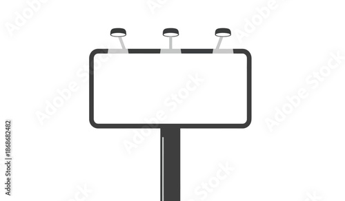 a minimalist illustration depicts a blank white billboard with three spotlights shining down presenting a versatile advertising space for visual communication
