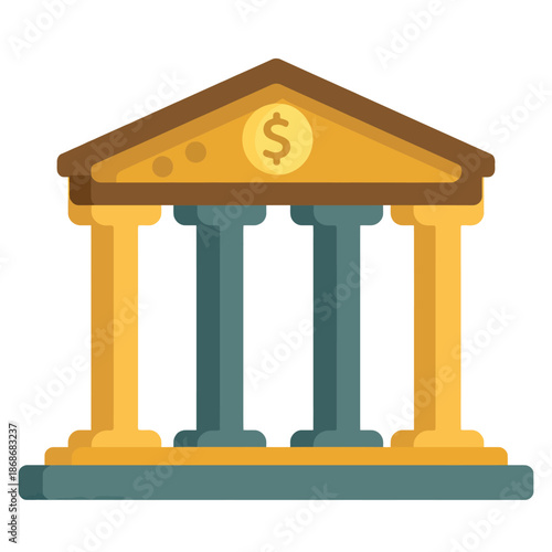 Bank Building with Dollar Sign and Columns.