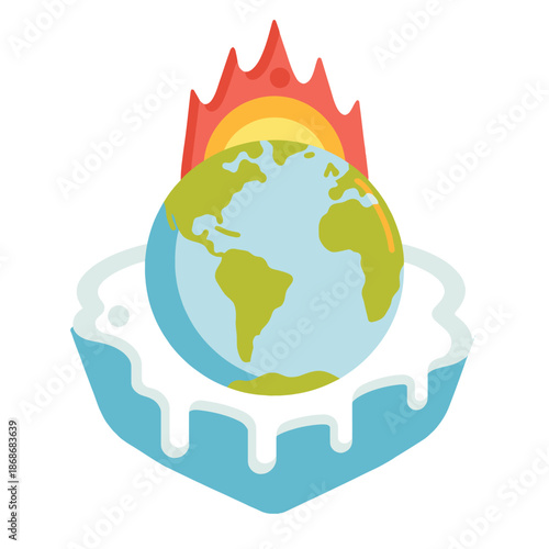 Globe on Fire with Melting Ice.